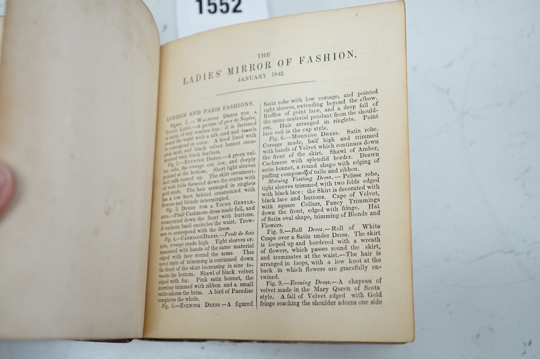 The Mirror of Fashion by Joseph Robins, London, 19th century hardback book with illustrated fashion plates. Condition - fair